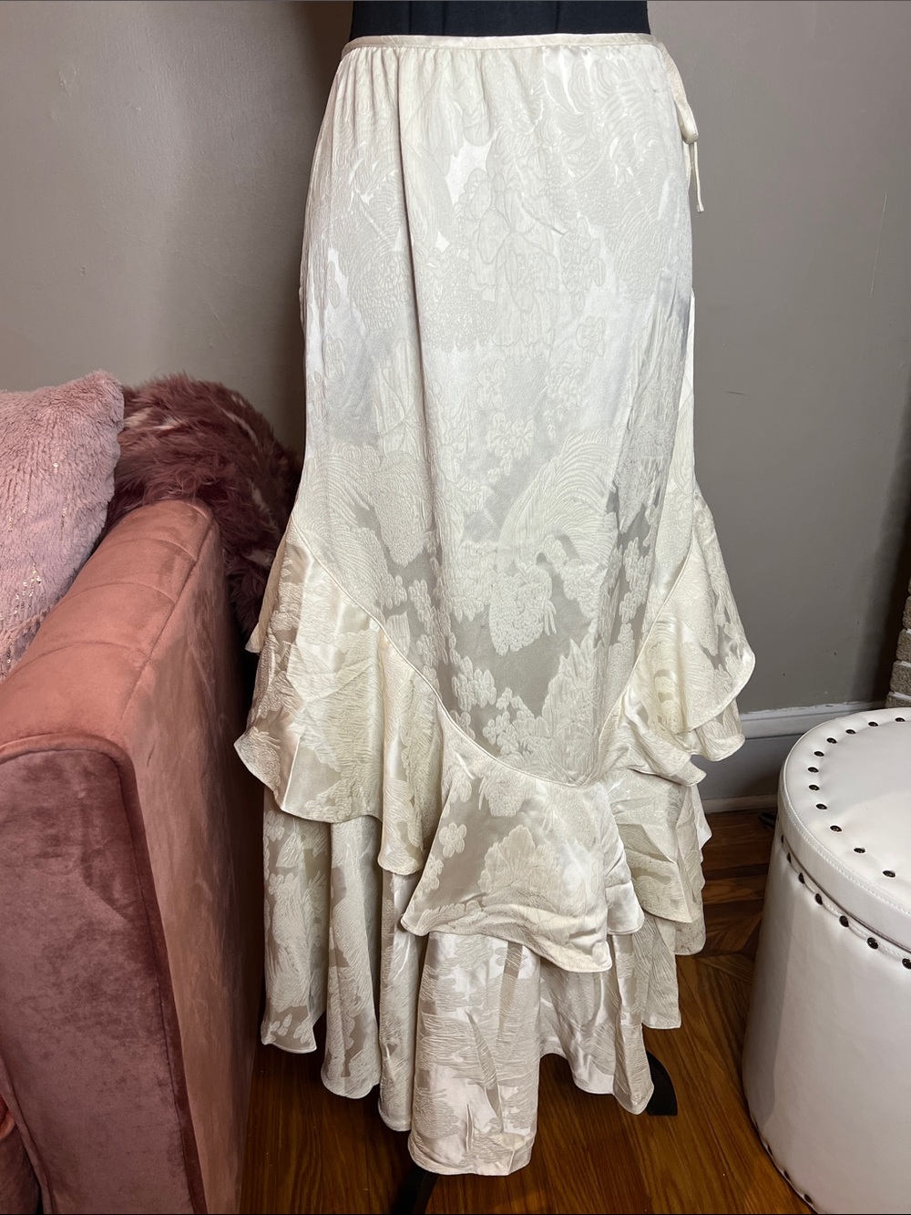 Free People Ivory Ruffle Hem Maxi Skirt